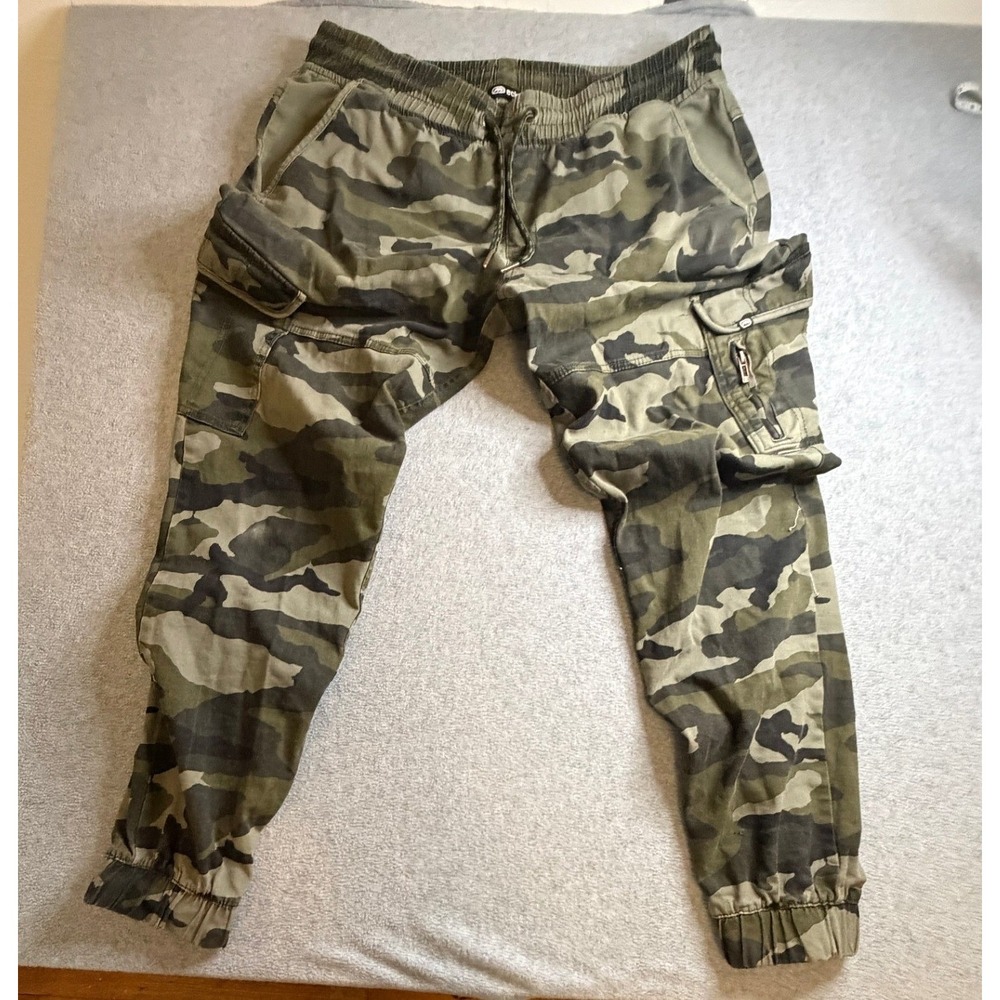 Ecko Unltd Mens Camo Cargo Jogger Pants Green Camouflage Drawstring Size L